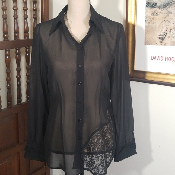 Onyx Nite Tops - Onyx Nite sheer black button down blouse. Size M